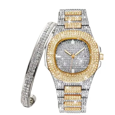 

4325 Gold Watch Brand Diamond Watches Top Brand Luxury diamond quartz wrist watch for men, 5 different colors as picture