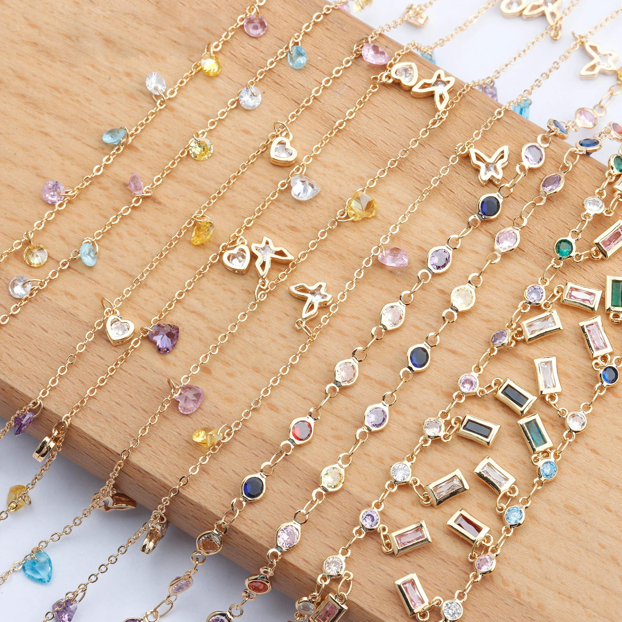 C83 1m/lot 18K Gold Plated Fashion Metal Zircon Tassel Clavicle Chain DIY Necklace Bracelet Jewelry Making Accessories Bag