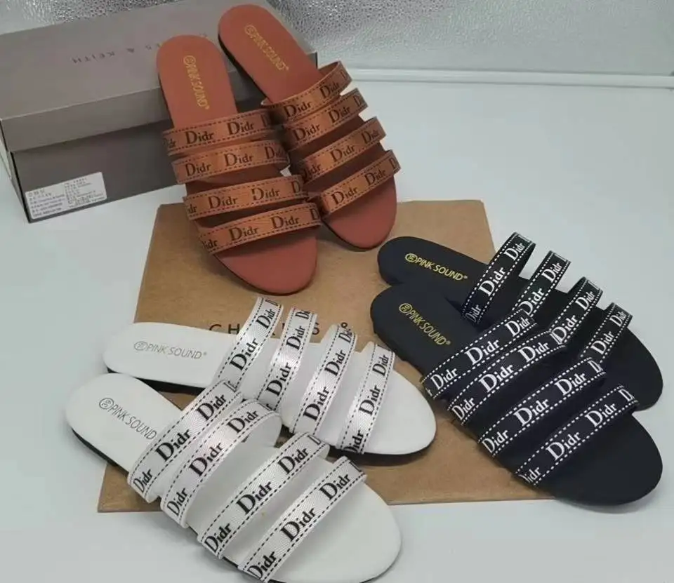 

Summer 2021 new arrivals wholesale women flat slippers fashion slides slip on shoes double strap pantuflas, 3 colors as picture