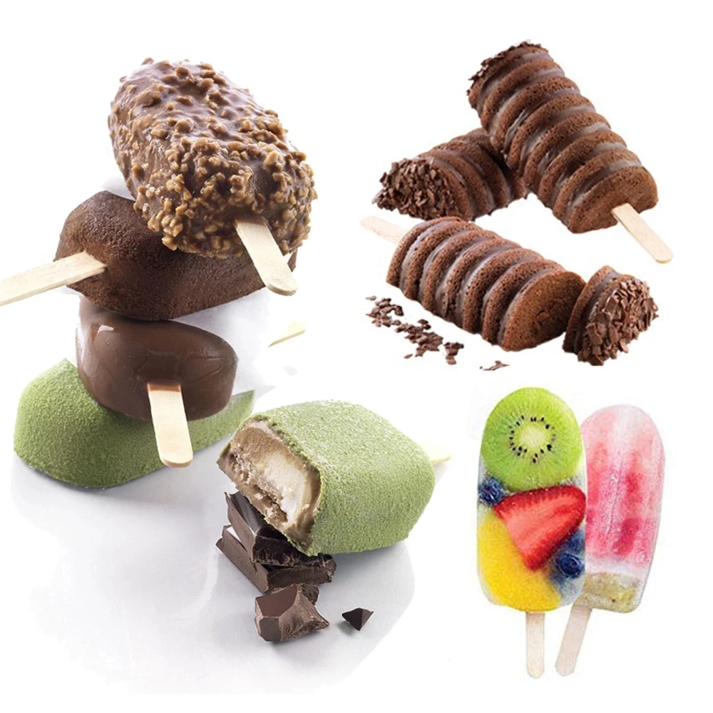 

New Silicone Ice Cream Mold Popsicle Molds DIY Homemade Cartoon Ice Cream Popsicle Ice Pop Maker Mould, Random