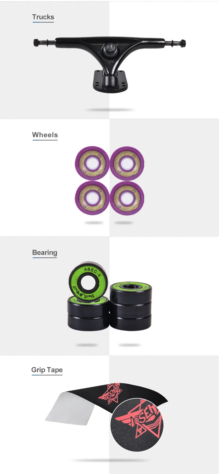 China Supplier 42inch Complete Wood Custom Long Board Cruiser Maple