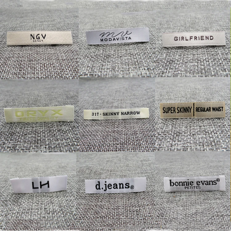 

custom eco friendly t-shirt tag private clothing tag jeans main neck sew on label damask fabric clothing collar woven labels, Cmyk