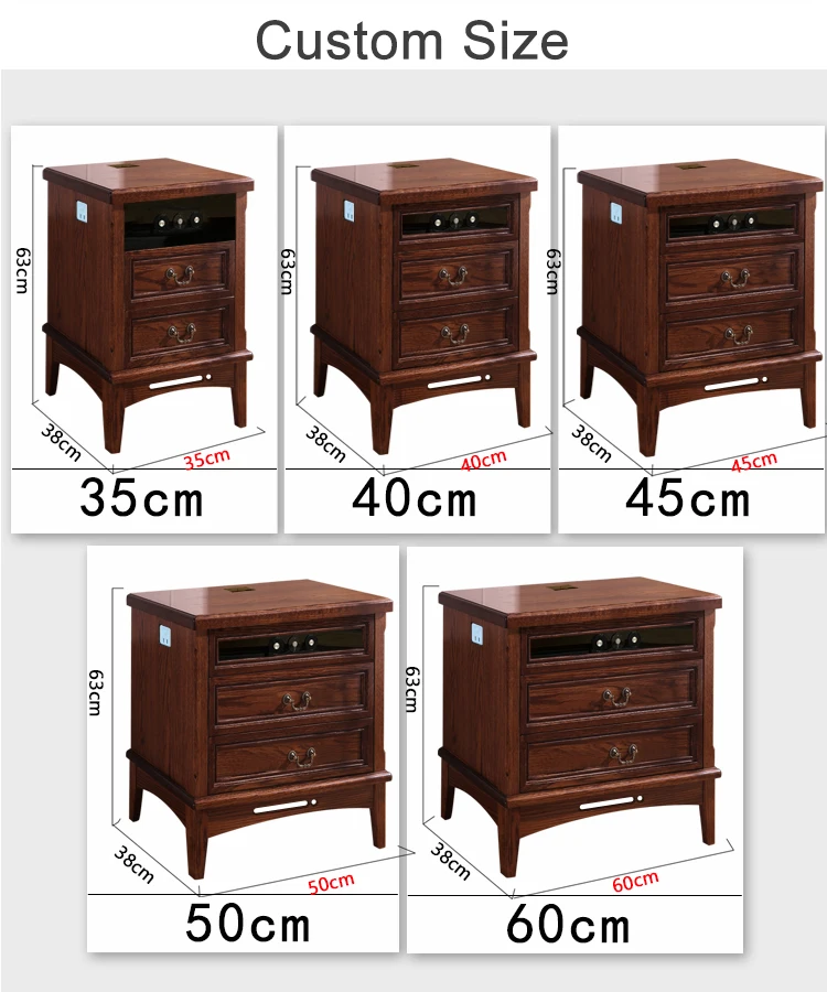 Oak Bedroom Furniture Modern Design Smart Nightstand Bed side Table with USB Charging Wireless