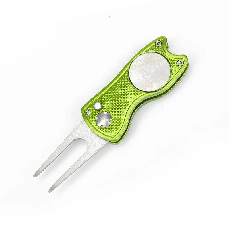 

Hot selling golf folding green fork golf divot tool with embossed ball marker