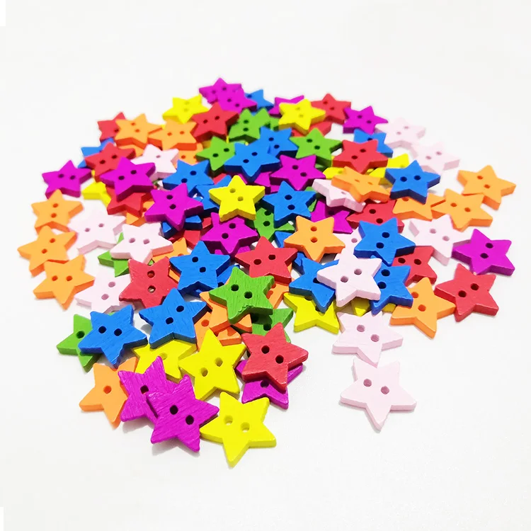 

fashion colors 15mm 2 hole star shaped wooden buttons for kids, Red, rose, pink, orange, green, yellow, blue ......