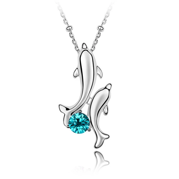 

Fashion Cute Dolphin Necklace Import Crystal Pendant Necklace for Women Jewelry, Silver