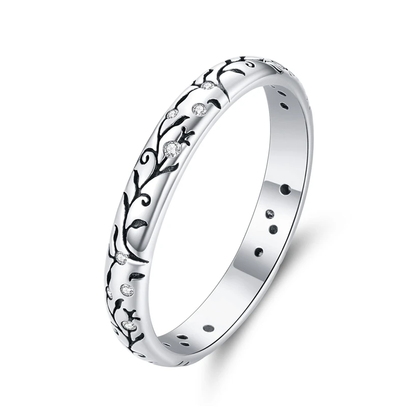 

925 Sterling Silver Vine Pattern Finger Rings for Female Vintage Retro Stackable Rings