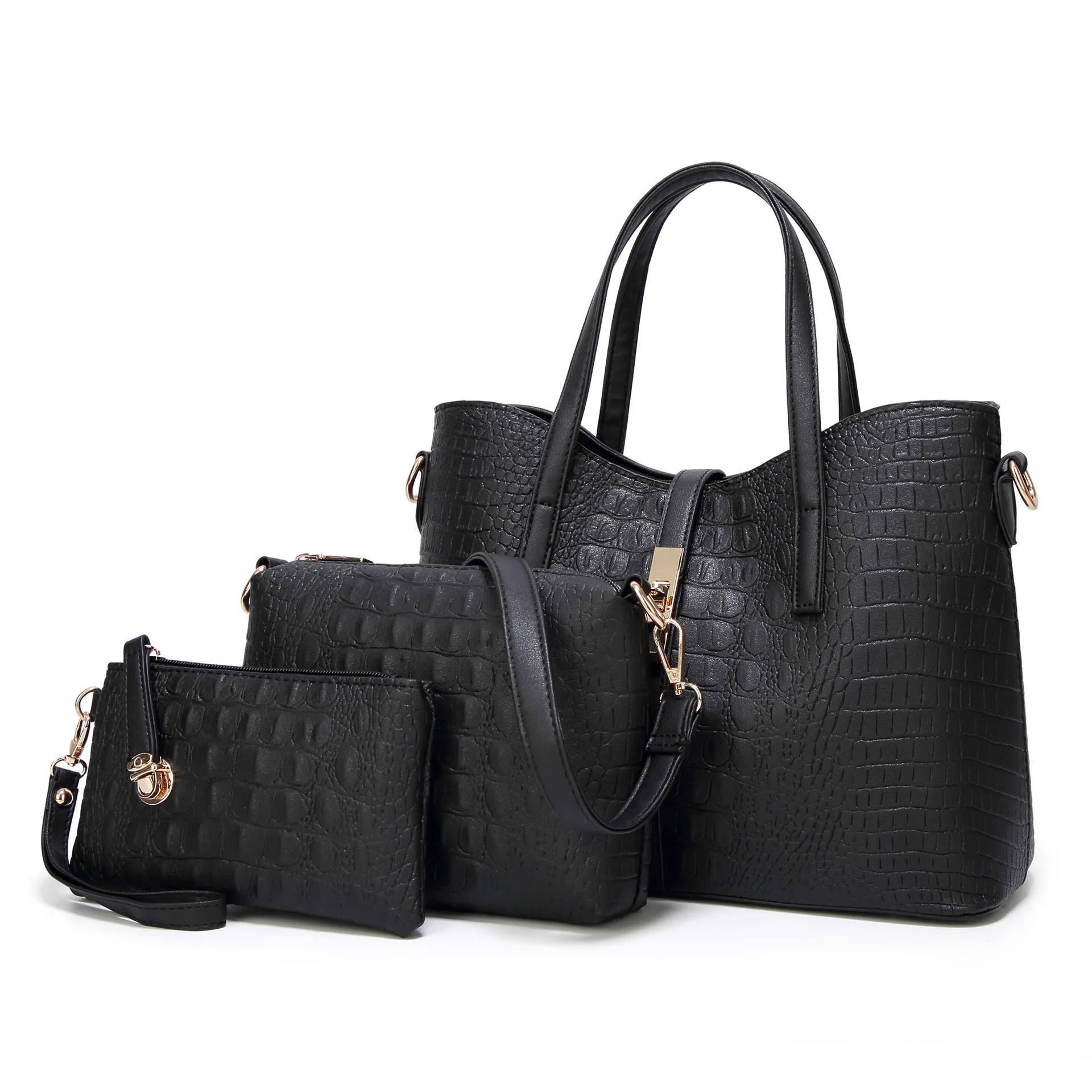 

Wholesale New style Trendy 3 pcs Bags in 1 Set crocodile pattern handbag Women's Bag Ladies Handbags Sac a main Tote Purse, Black,golden,gray