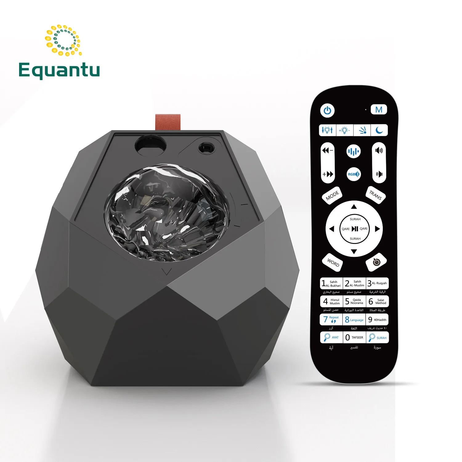 

Equantu 2021 RGBW+gypsophila+moon and white clouds Aurora Galaxy star laser projector player Alquran Arabic Urdu speaker