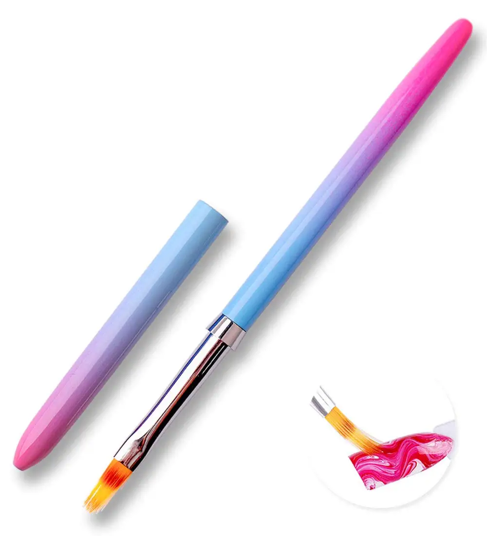 

2021 Eval 1Pc Acrylic Nail Ombre Brush Gradient Design Handle UV Gel Polish Nail Art Painting Lace Pen Manicure Salon Tools, Blue, clear, pink, purple,black