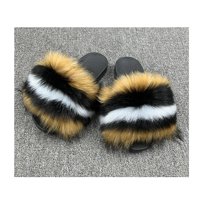 

Wholesale Women Faux Fur Sandals Faux Fur Slides Vendors Plush Furry Slippers, Customized color