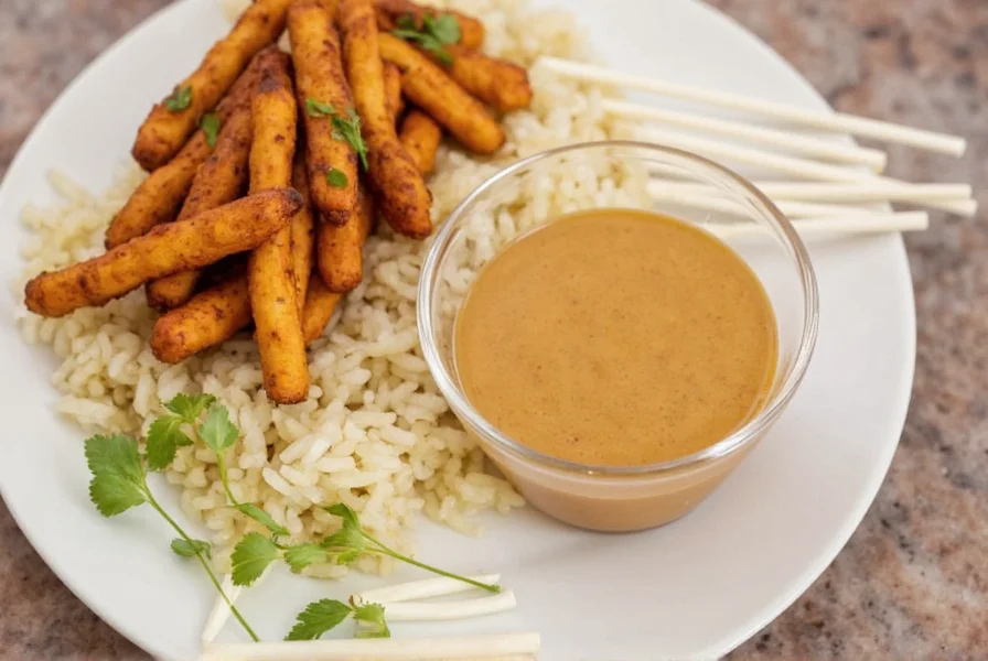 Spread of fresh peanut sauce ingredients including tamarind paste, garlic, ginger, and chilies