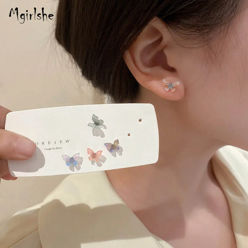 

Mgirlshe Korean 925 Sterling Simple Butterflies Studs Acrylic 6pcs Set Statement Fairy Earrings Accessories Wholesale Women Girl