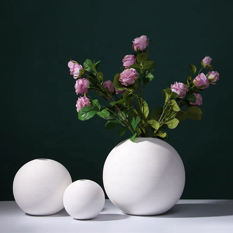 

Nordic minimalist vase size round spherical white ceramic ornaments flower vase
