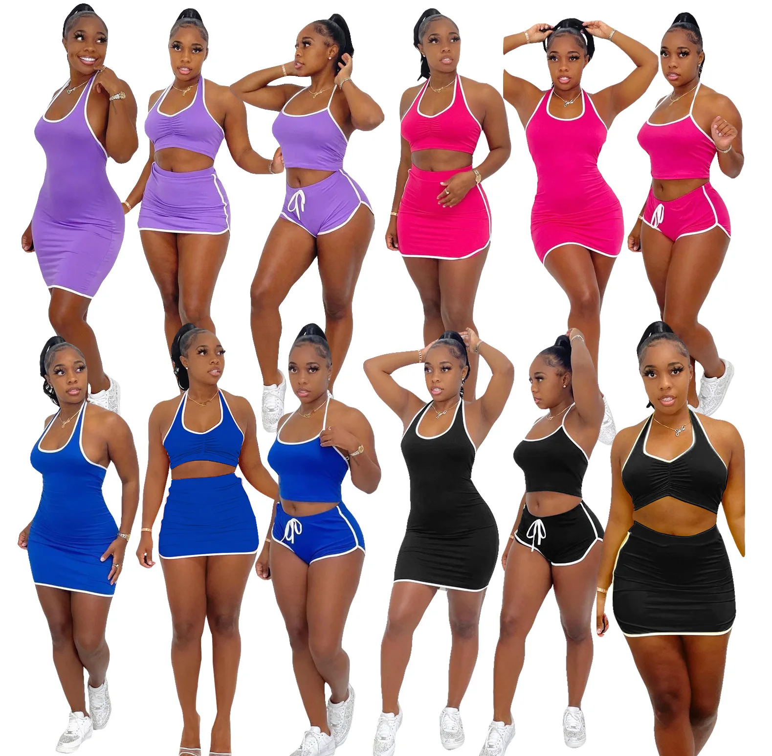 

QC6569 - New design solid color summer set matching sister clothes for woman