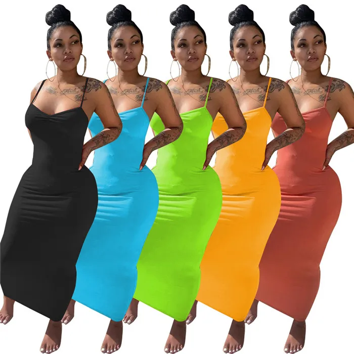 

Women Sun Dresses 2021 New Products Long V Neck Dress KN60723