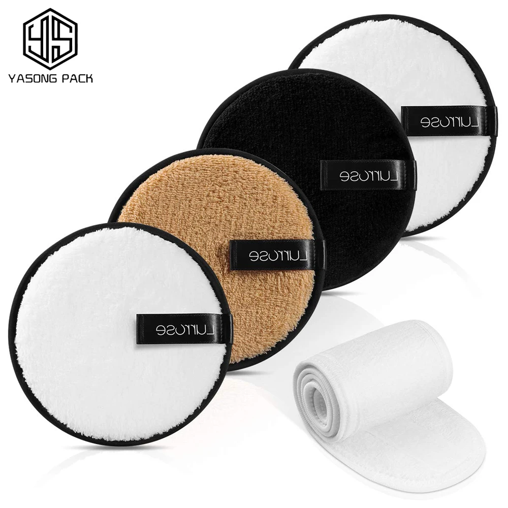 

Custom Logo Facial Cotton Remover Rounds Microfiber Reusable Bamboo Makeup Remover Pads, White, black, brown