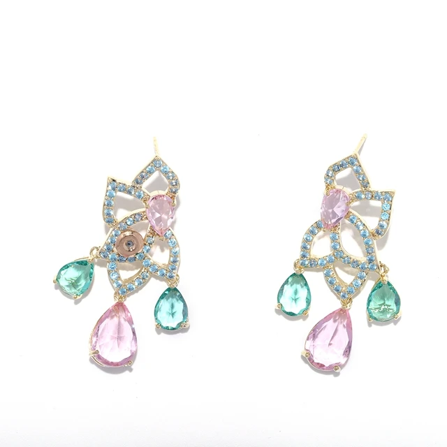 

Set Hot Korean Jewelly Fun Candy Colorful Sterling Silver Cross And Necklace Stud Hypoallergenic Cubic Zirconia Earrings, As photo