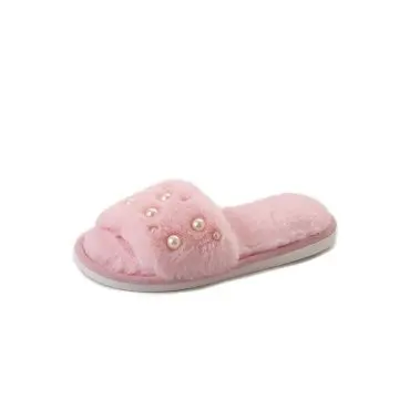 

New autumn winter 2019 plush slippers woman pearl non-slip home slippers, Picture