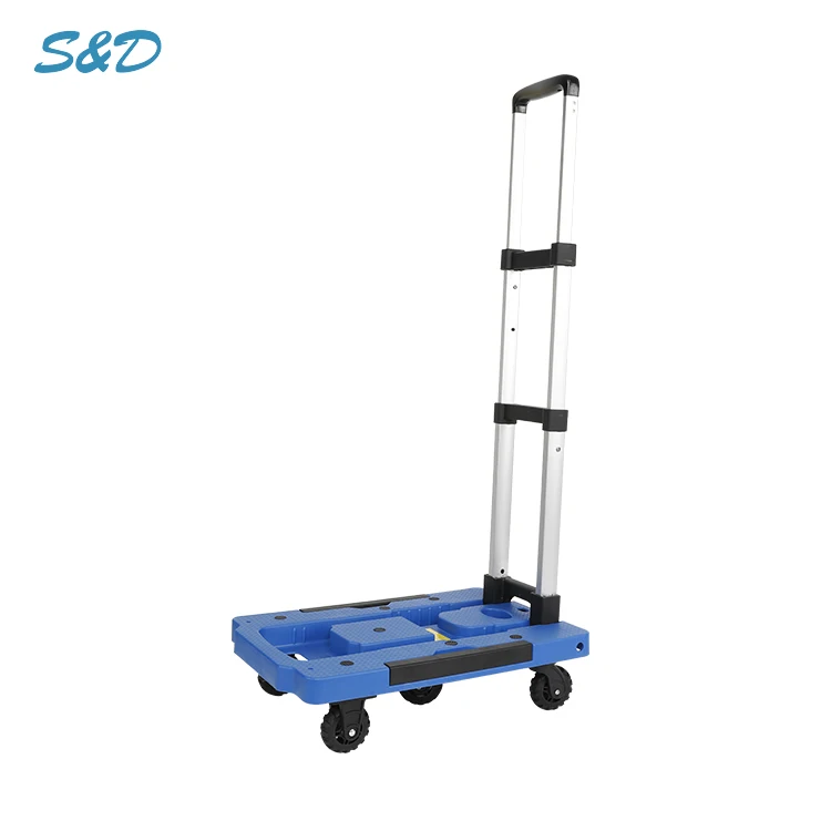 
Generic Convertible Collapsible Foldable Load Compact Flatform Blue Hand Truck Trolley Cart Transform With Wheels 