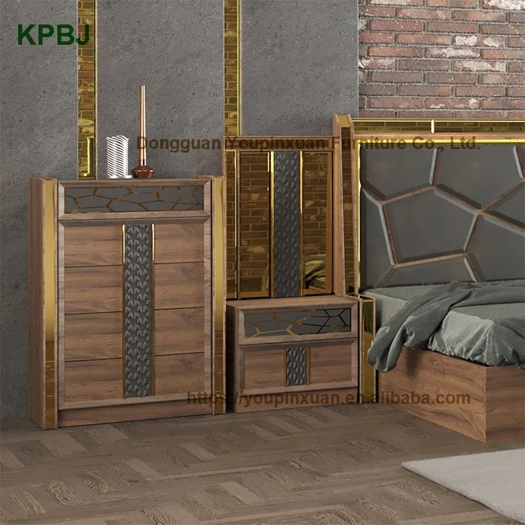 
Customized Stylish Style 6 Pieces Elegant King Queen Double Size Bedroom Furniture Set 