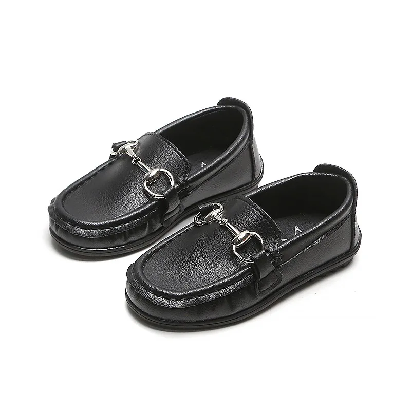 

High Quality Baby Rubber Sole Loafer Kids Shoes Boys Leather Baby Girls Boat Shoes, Black/white