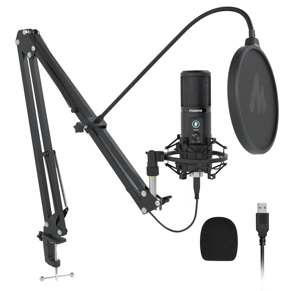 

MAONO Dia.16mm Studio Conference Microphone Recording Bm 800 Condenser Microphone Kit With Mic Gain USB Microphone For Gaming, Black