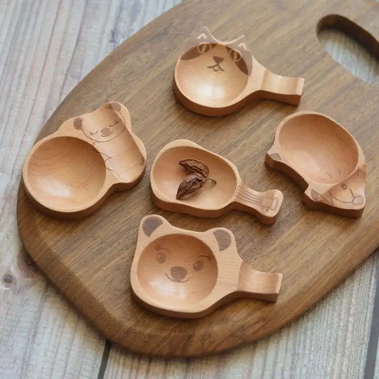 

Cartoon Cat Design Tableware Small Wooden Home Soy Sauce Salt Vinegar Flavor Seasoning Dish