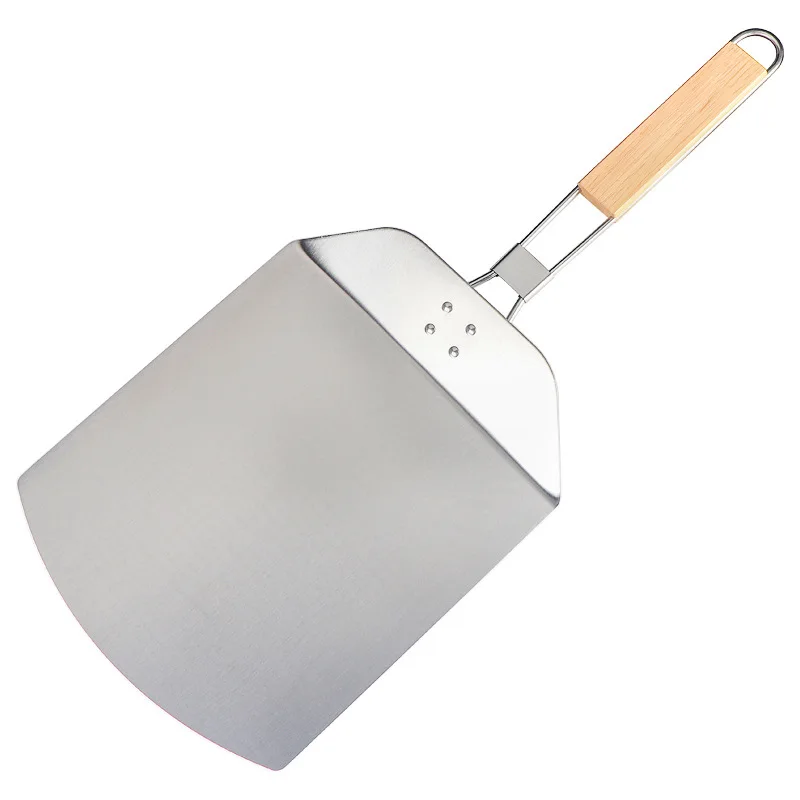 

Hot Sale Folding PIzza Turner Shovel Oven Accessories Stainless Steel Pizza Turning Peel Spatula with Foldable Wood Handle, As shown