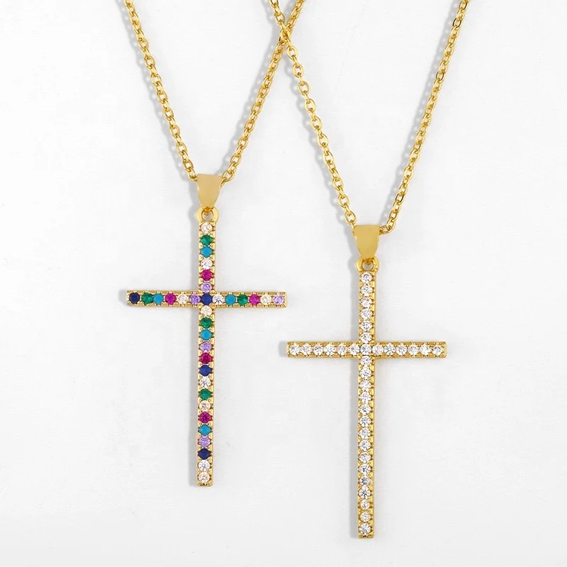 

Cross Pendant Necklaces Chain Women Simple 18k gold plated for wholesale