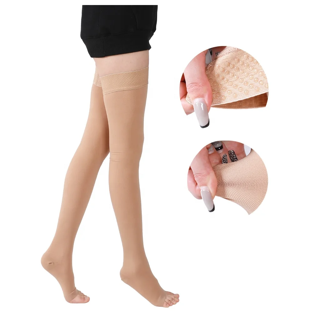 

Open toe thigh high Compression Stockings Medical Compression Medical Stockings for varicose vein stockings 20-30mmhg, Beige/black