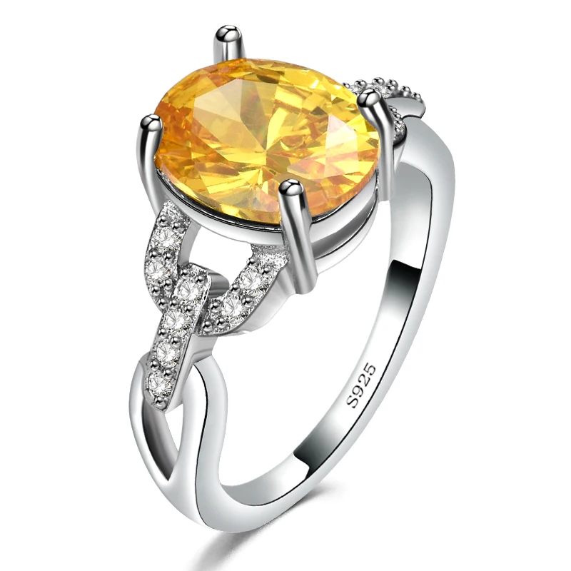 

Fukarni 2.7 Gram Pave Oval Yellow Zircon Stone 925 Sterling Silver Engagement Rings CKR005