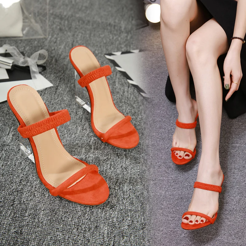 

101202 Summer Womens Shoes Crystal Wedge Sandals Mules Waterproof Slippers, Orange, apricot, green