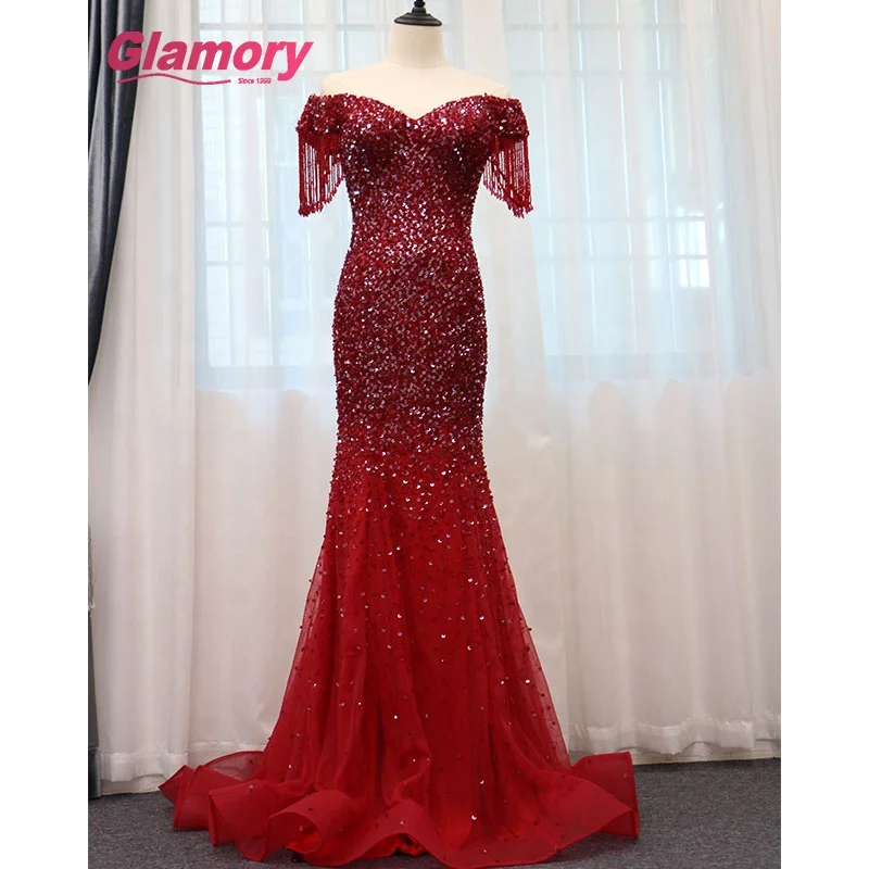 

Burgundy Women glamorious sequin dress Mermaid formal evening dresses Gowns