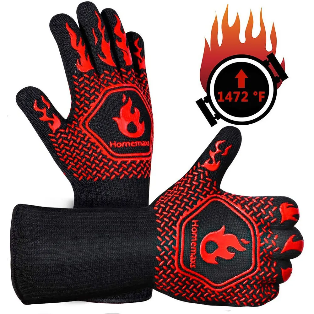 

One Piece High Temperature Resistance Oven Mitts 500 800 Degrees Fireproof BBQ Gloves for Barbecue Heat Insulation Microwave, Red,black,blue