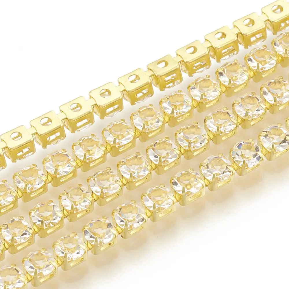 

PandaHall 2mm Crystal Golden Brass Square Rhinestone Strass Cup Chain