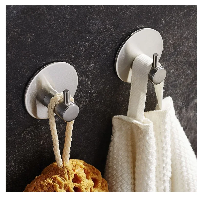 Self Adhesive Round Rail Tea Holders Hat Towel Robe Coat Stainless Steel Door Hooks Hanger