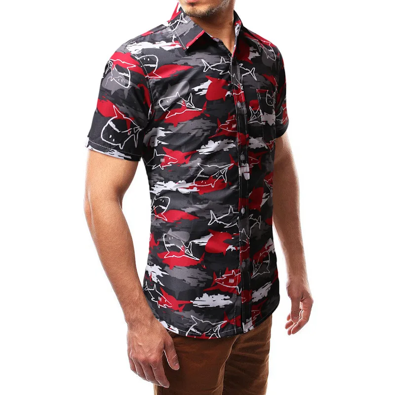 

Custom Short Sleeve Shirts Casual Shark Print Camo Shirt For Men, Custom color