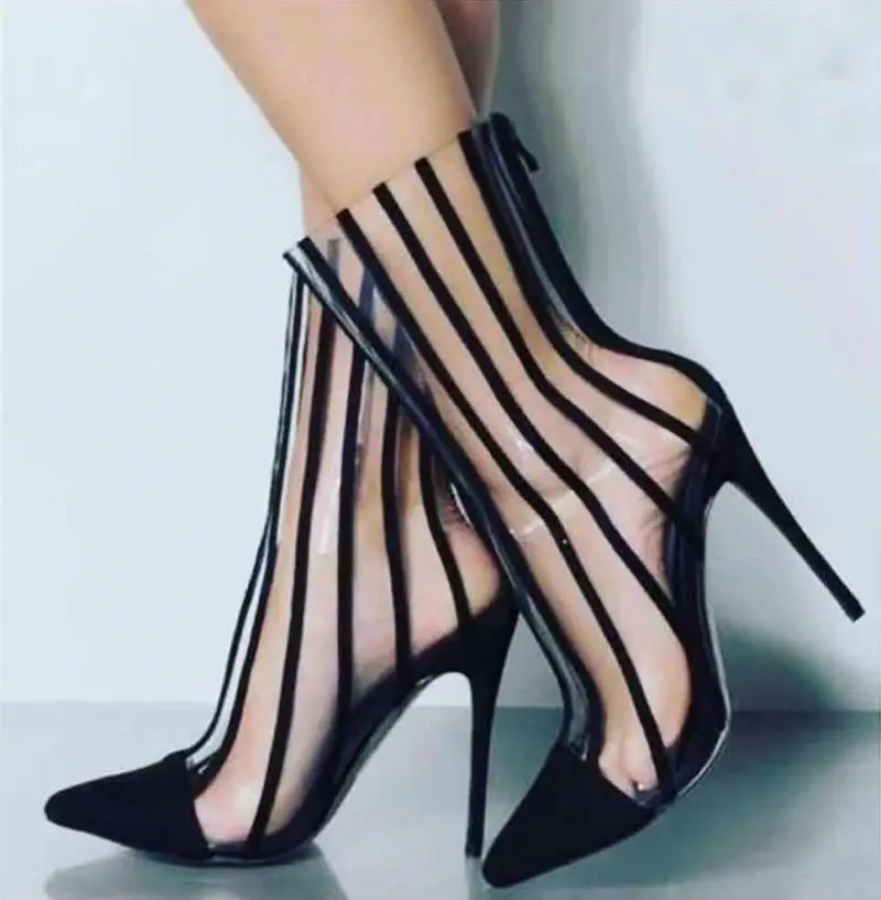 

2021 Springtime new arrivals plus size stripe transparent high quality women sexy thin heels, Black or customized