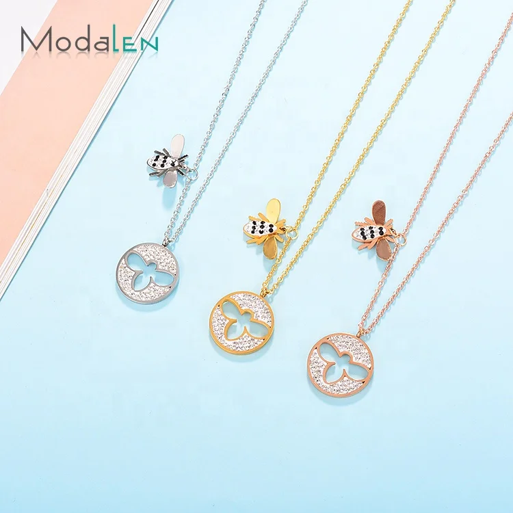 

Modalen Wholesale Bee Gold Girl Stainless Steel Pendent Fashion Necklace