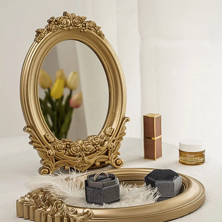 

Cutelife Hot Sale Gold Resin Small Table Round Mirror Tray Living Room Decorative Mirrors(old) Makeup Mirror Home Decor, Golden