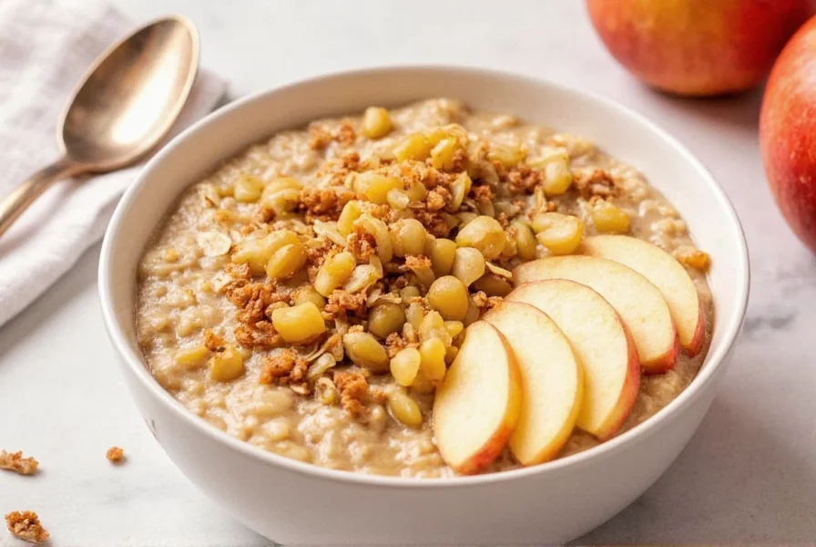 Two bowls of apple cinnamon oatmeal with different toppings including walnuts, raisins, and extra cinnamon