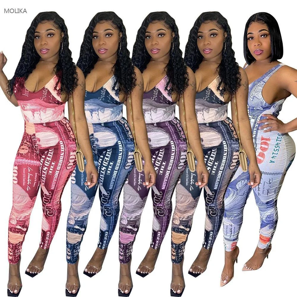 

2021 New Arrivals Clothing Women Dollar Overall Printed Casual Clothes Women One Piece Jumpsuits And Rompers Women Jumpsuit