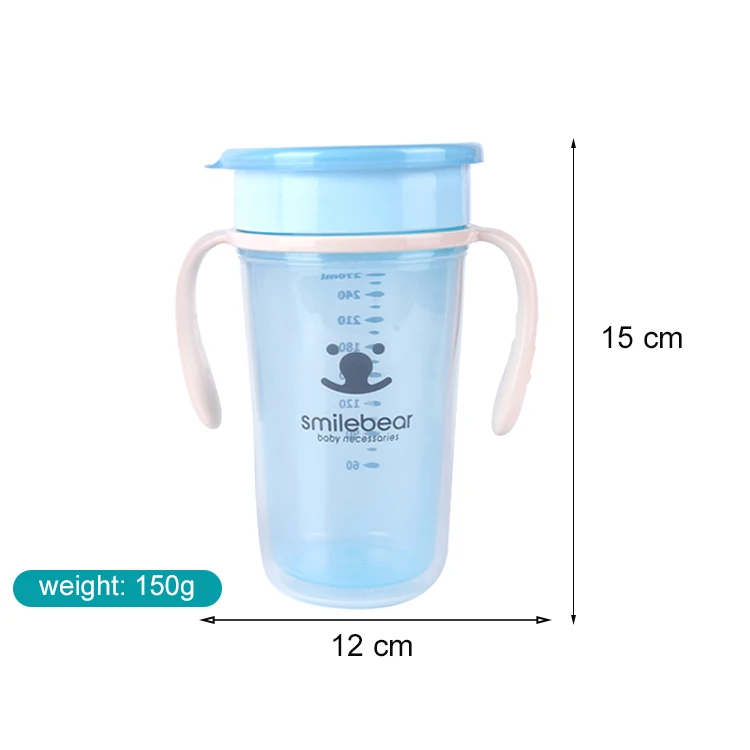 

360 Degrees Can Be Rotated Baby Learning Drinking Cup with Double Handle Flip Lid Leakproof Infants Water Cups BPA Free, Customized color