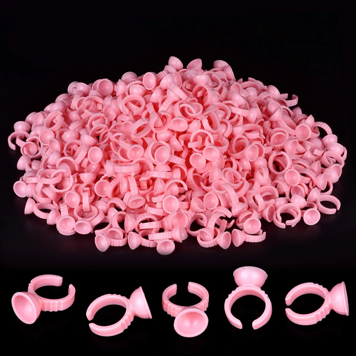 

Disposable Tattoo Lash Glue Rings for Eyelash Extension Nail Art Plastic Glue Supplies Rings Cups Holder Finger Hand Beauty Tool, Pink