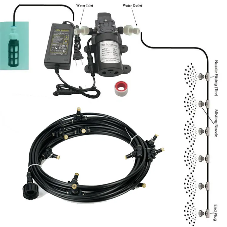 

Low pressure outdoor patio misting system water spray cooling controller misting system, mini misitng kits, Black