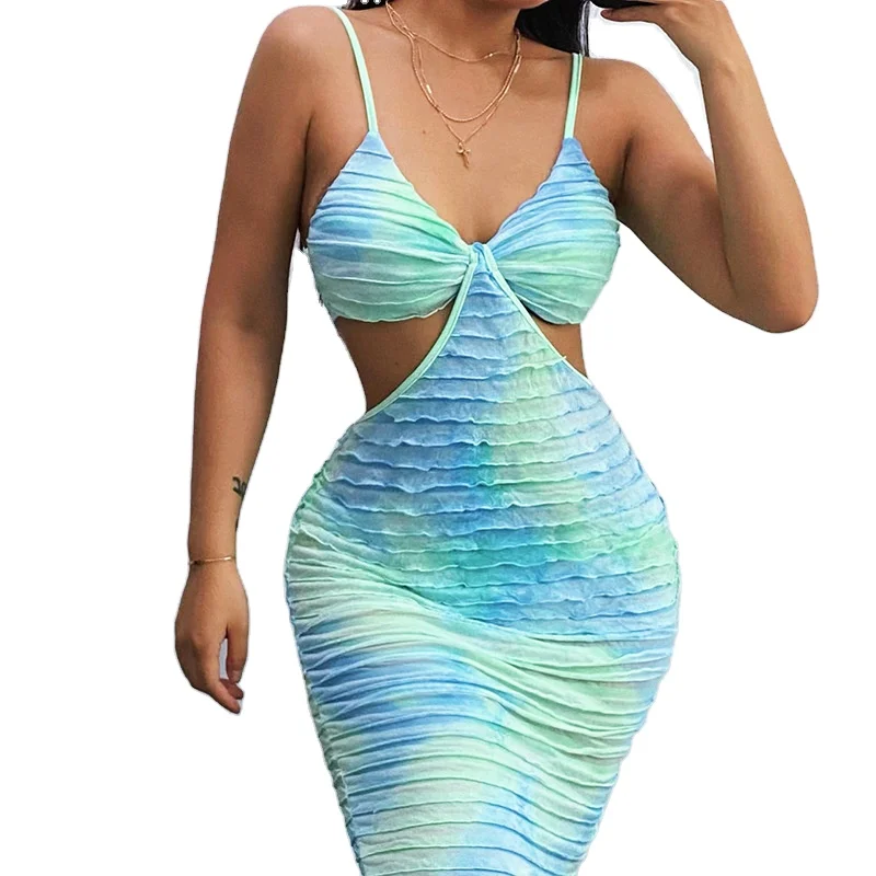 

2021 New Arrival Hot selling Women sexy Spaghetti Strap hollow out summer fashion ladies casual dresses