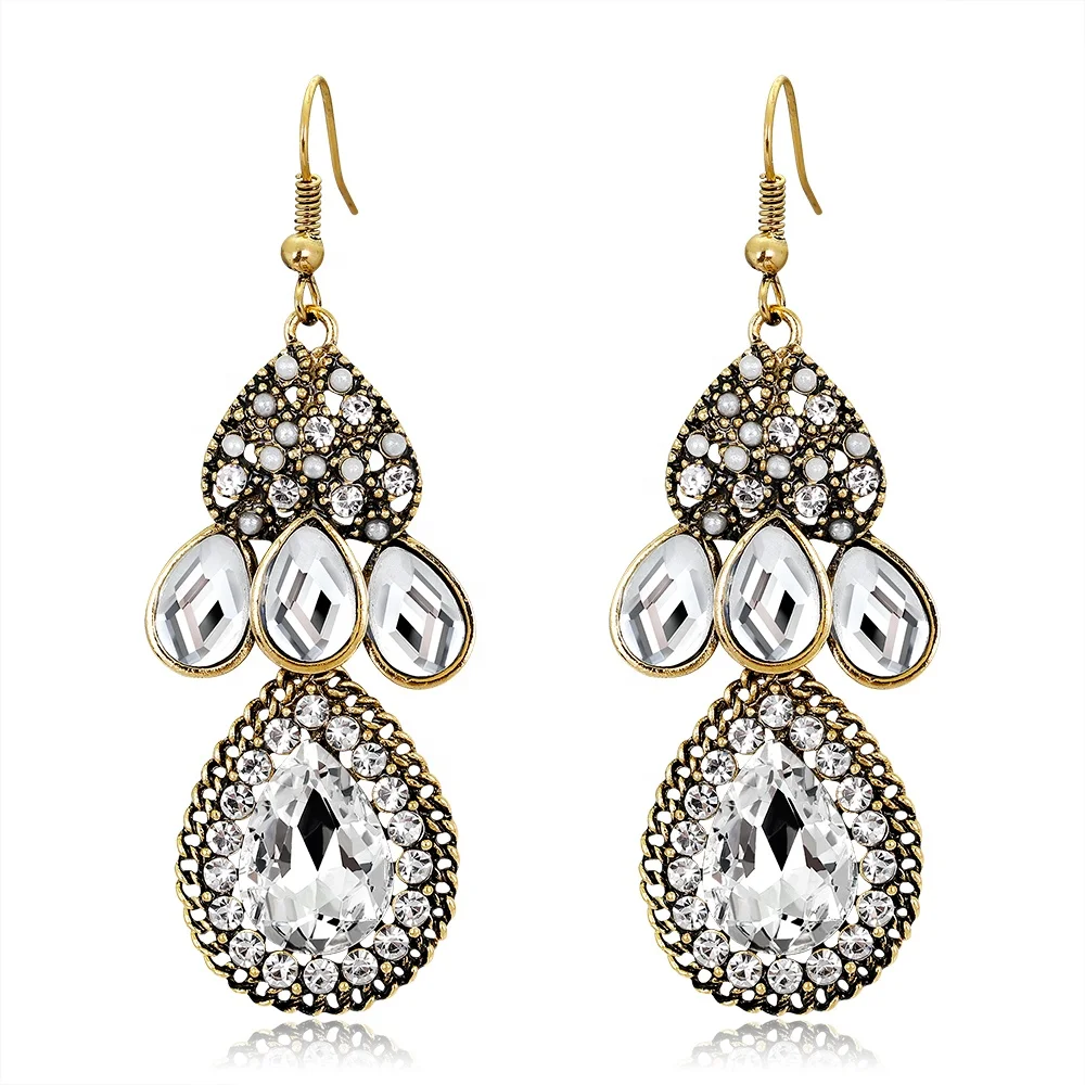 

Bohemian Style Ladies Rhinestone Glass Earring Jewelry, Picture shows