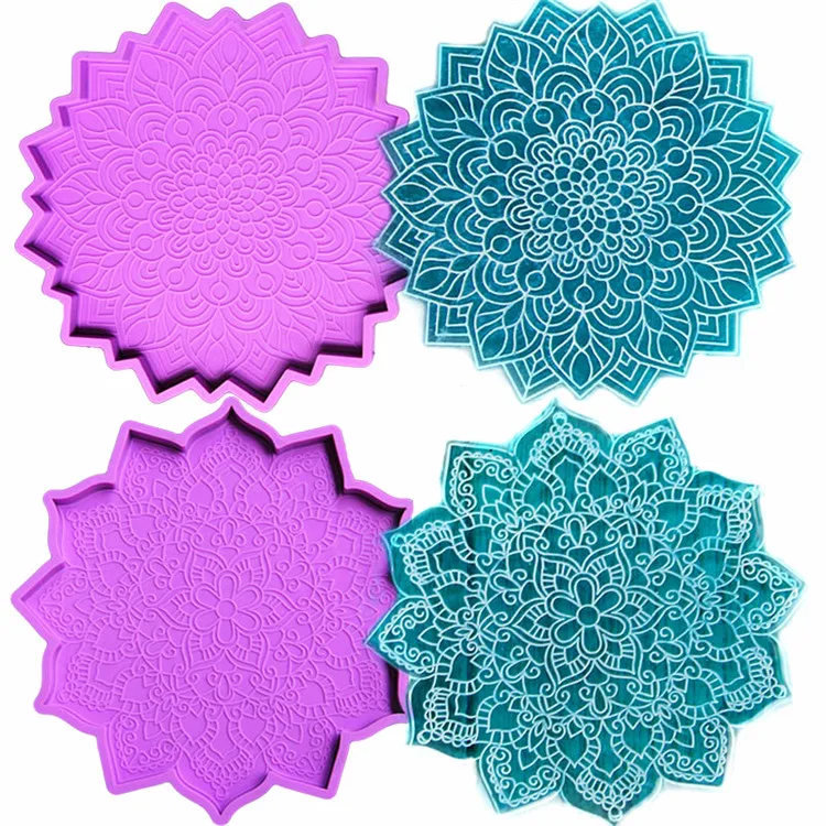 

Y2194 Epoxy resin Mandala coaster molds flower silicone cup coaster agate molds, White