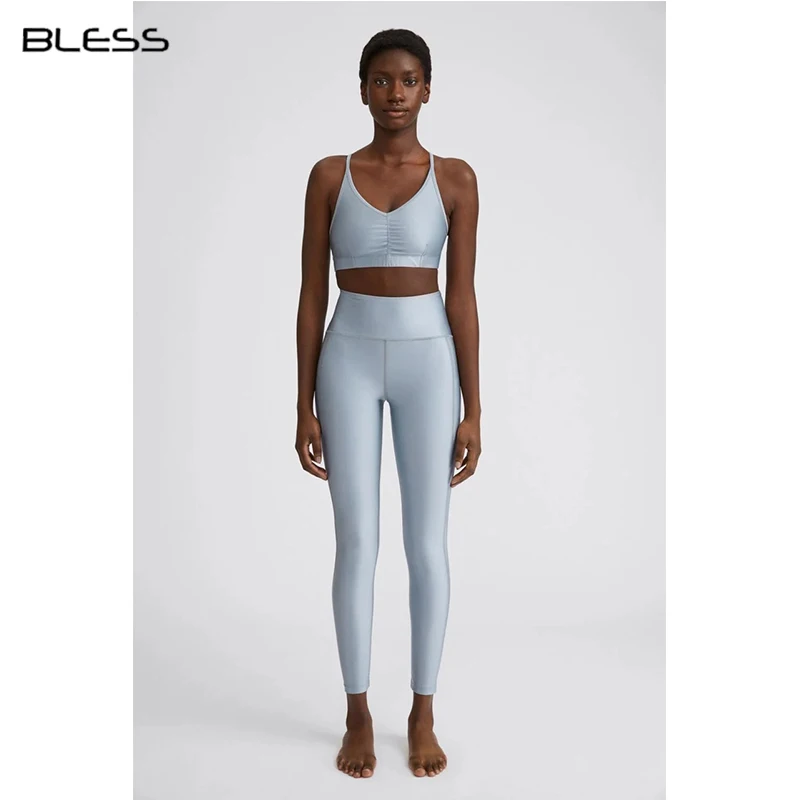 

Custom Logo Premium Sportswear Cropped Gloss Yoga Set Fitness Women, Customized colors